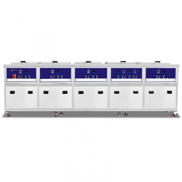 38L-800L 5-Tank Automatic Ultrasonic Cleaning Machine with PLC Control and Filtration Rinsing Spraying Drying Bubbling
