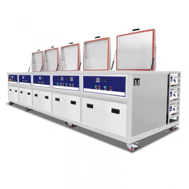 38L-800L 5-Tank Automatic Ultrasonic Cleaning Machine with PLC Control and Filtration Rinsing Spraying Drying Bubbling