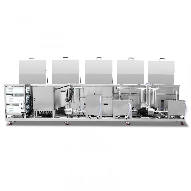 38L-800L 5-Tank Automatic Ultrasonic Cleaning Machine with PLC Control and Filtration Rinsing Spraying Drying Bubbling
