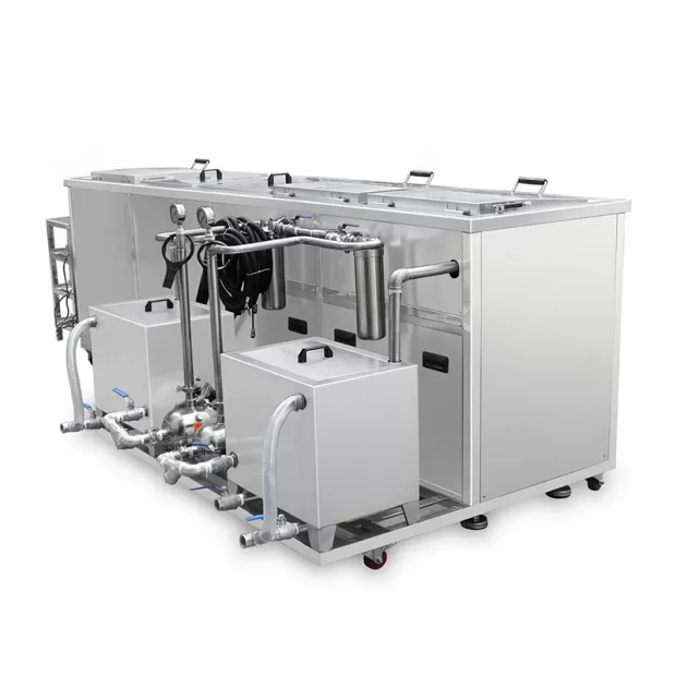 38L-800L 5-Tank Automatic Ultrasonic Cleaning Machine with PLC Control and Filtration Rinsing Spraying Drying Bubbling